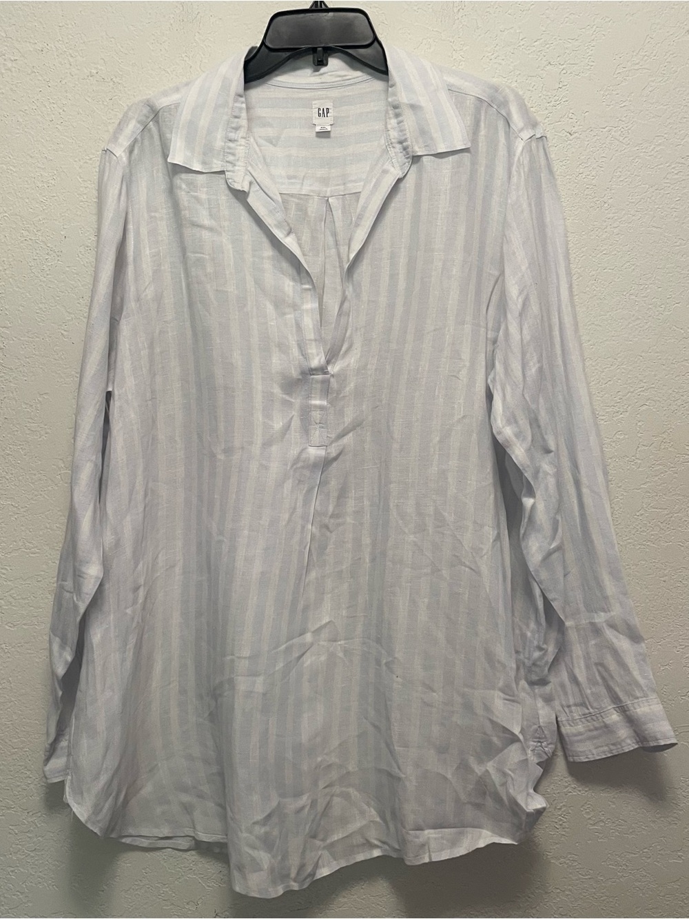 Gap Womens Tunic 100% Linen Pale Blue & White Vertical Stripe Size XXL